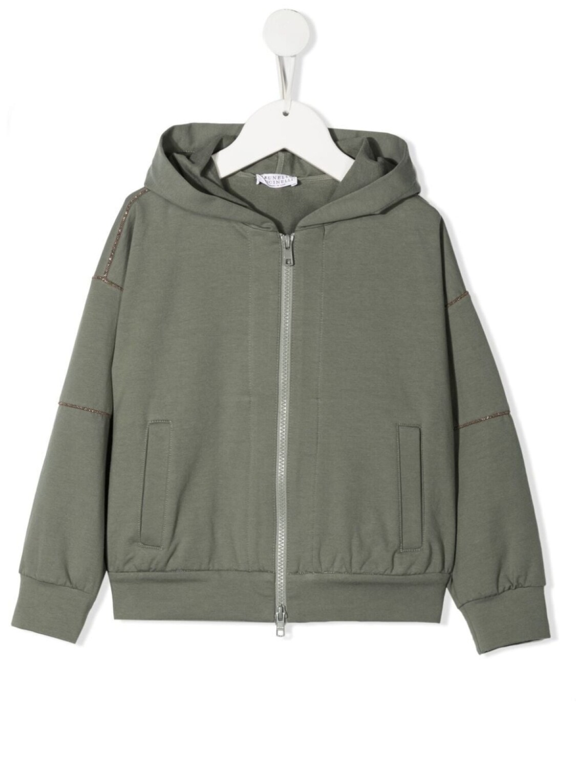 

Brunello Cucinelli Kids куртка с капюшоном и заклепками, зеленый