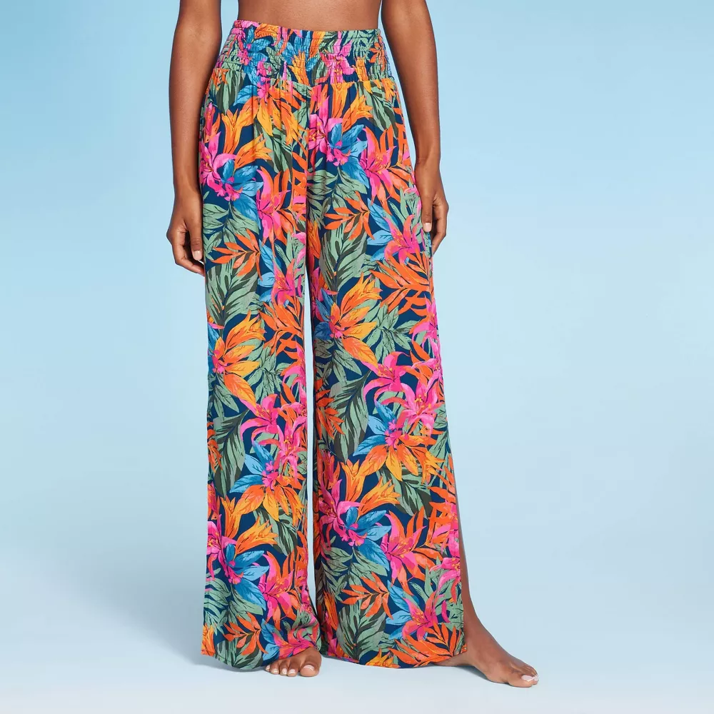 

Женские присборенные брюки с боковыми разрезами и талией - Shade & Shore, цвет Multi Tropical Floral Print