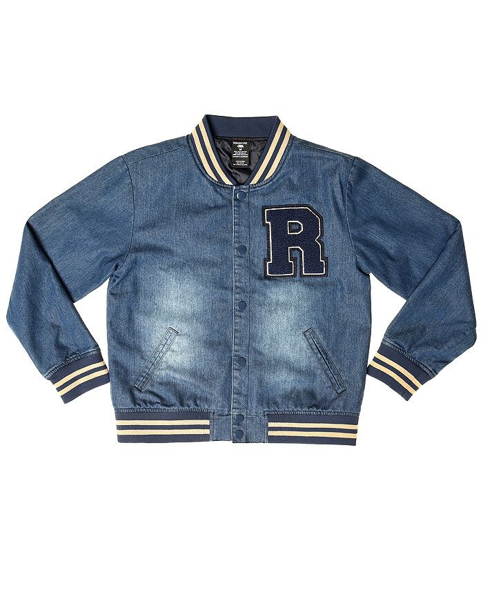 

Джинсовый бомбер Big Boys Letterman с нашивкой и ребристыми деталями Ring of Fire, синий