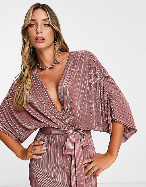

Плиссированное платье миди с запахом и поясом ASOS DESIGN