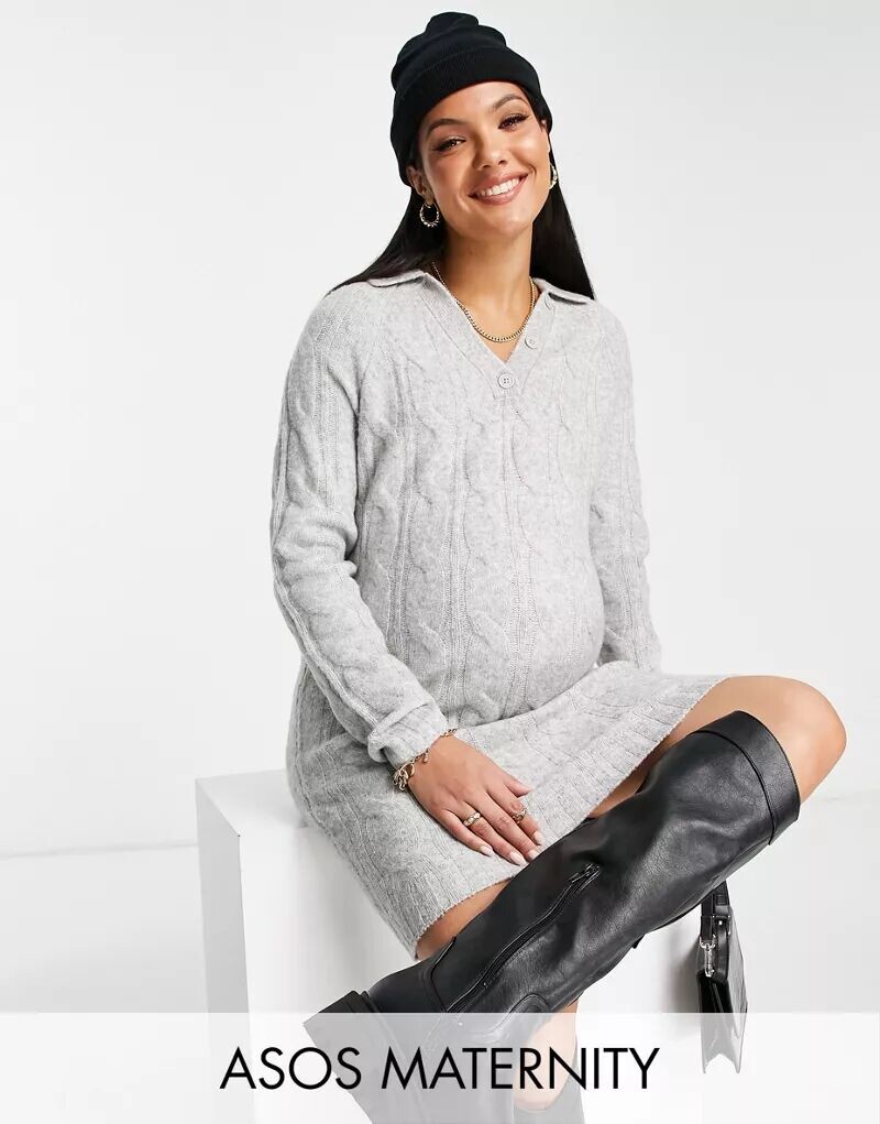 

Серое платье мини с открытым воротником ASOS DESIGN Maternity