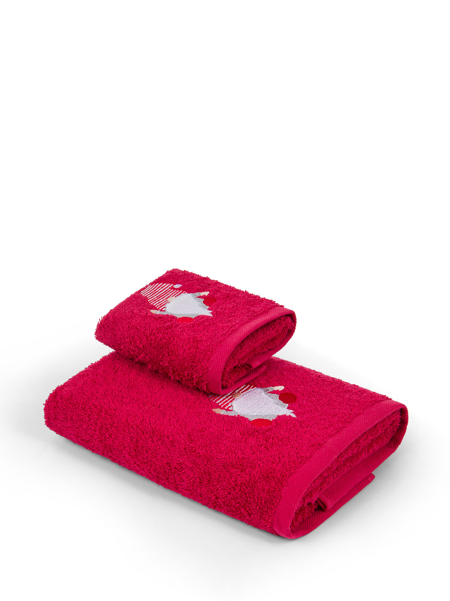 Комплект из 2-х хлопковых полотенец с вышивкой гномиков., красный