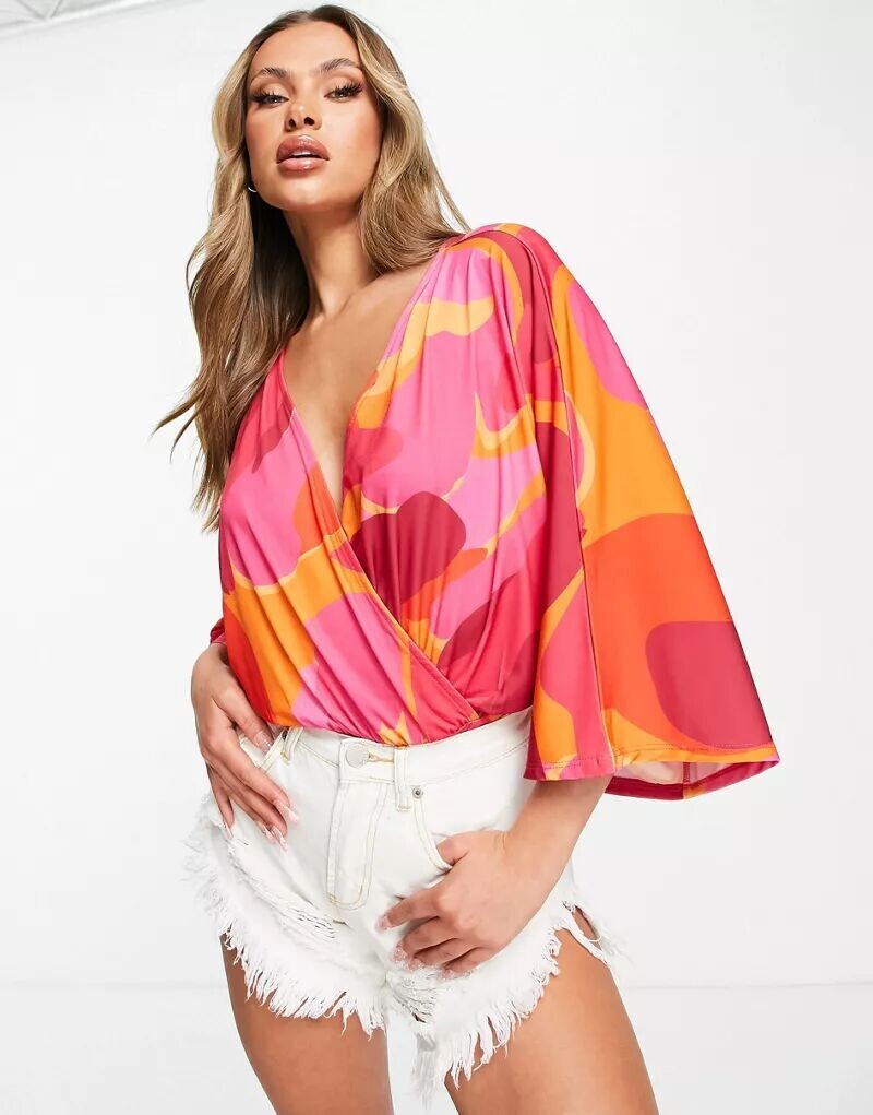 

Розовое боди с короткими рукавами ASOS