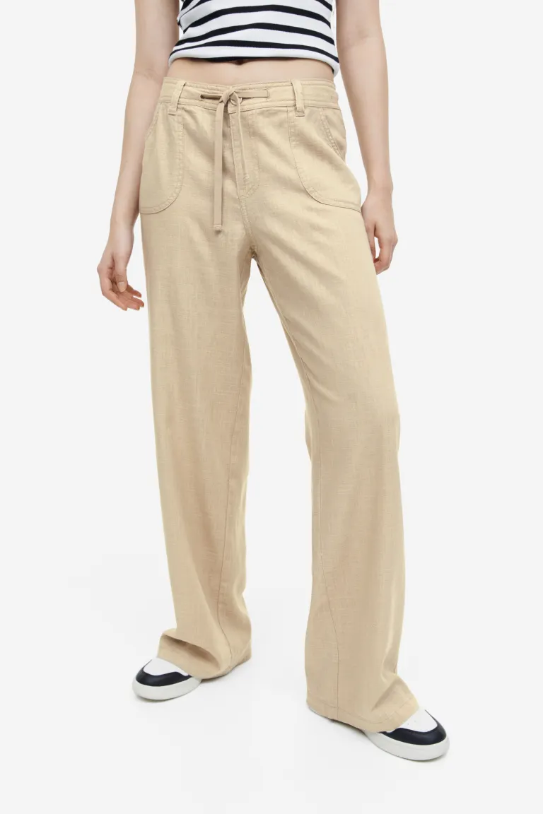 

Брюки из смесового льна H&M, бежевый