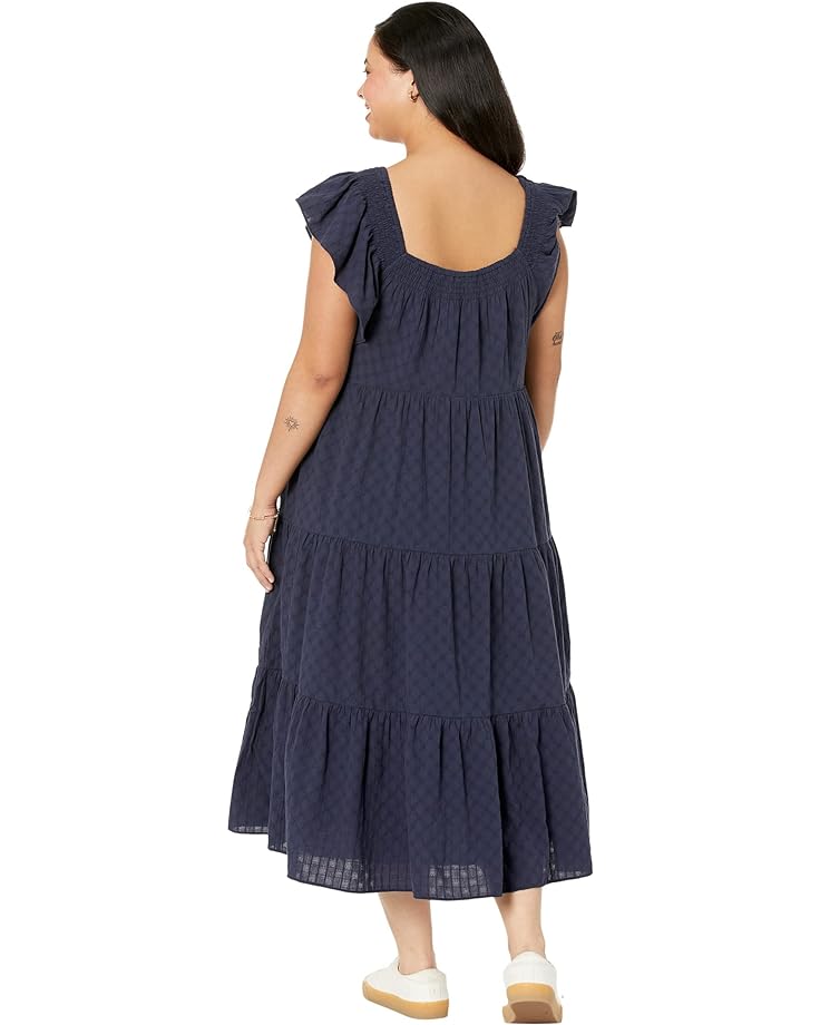 Платье Madewell Plus Ruffle-Sleeve Tiered Midi Dress in Textured Check, цвет Juniper Berry