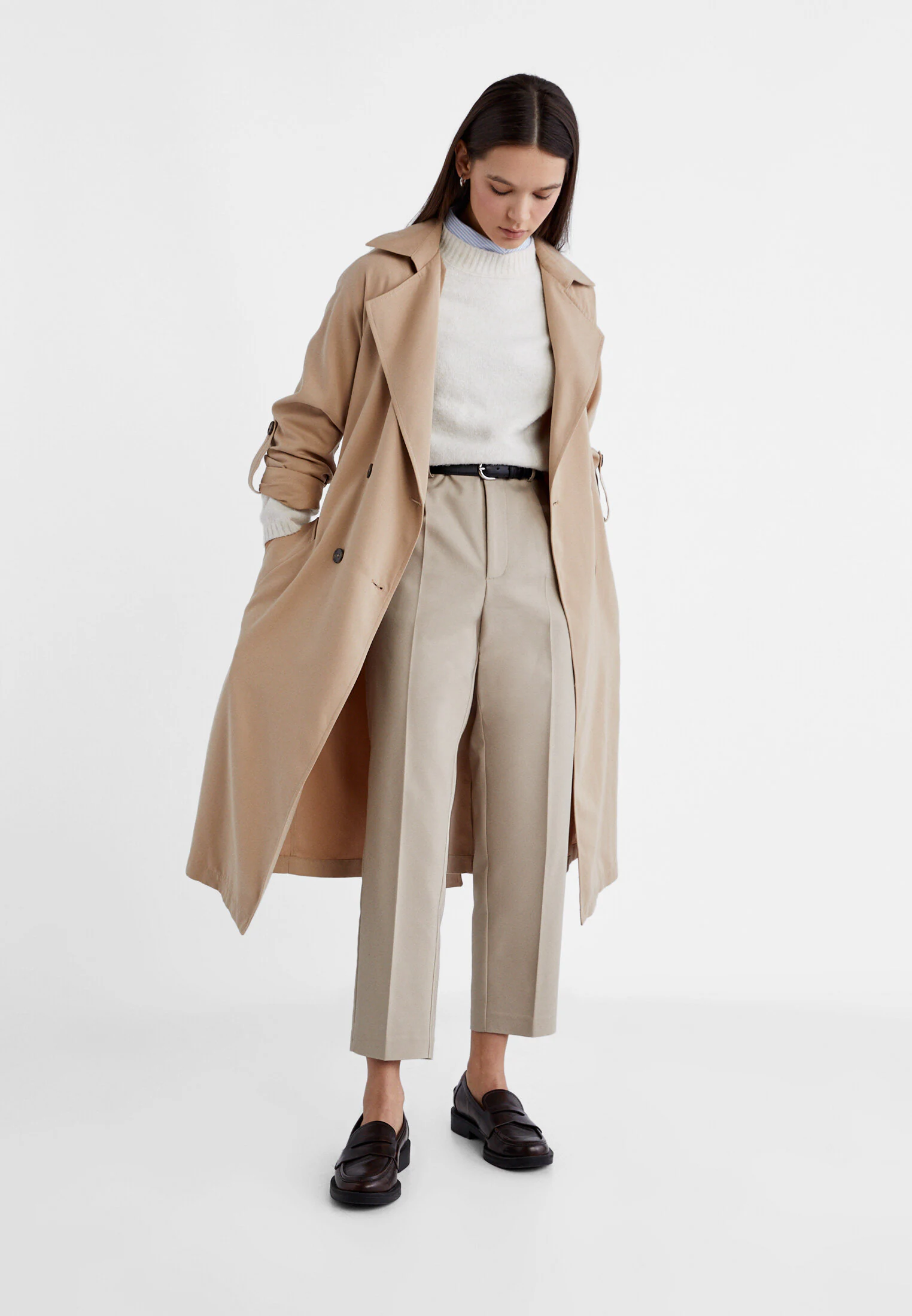 

Элегантные брюки с поясом Stradivarius, серый