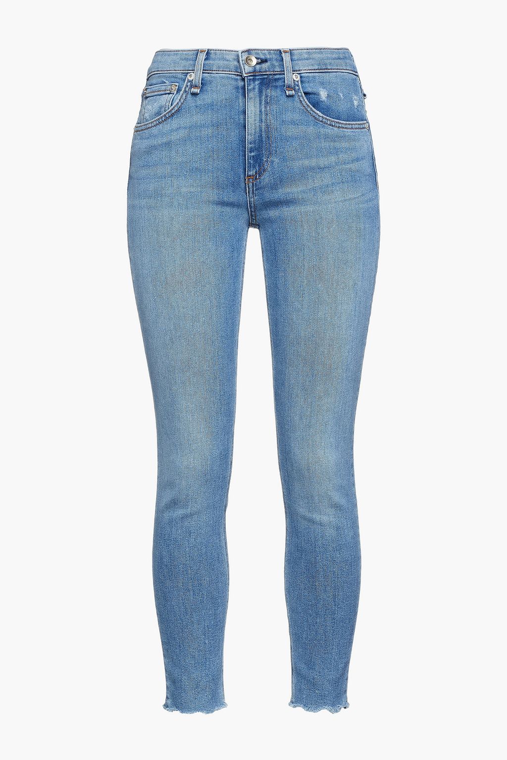 Укороченные потертые джинсы скинни со средней посадкой RAG & BONE, синий