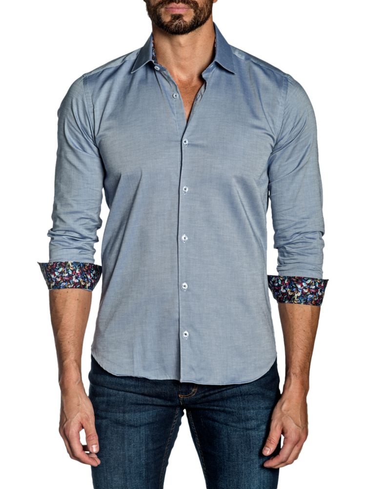 Рубашка узкого кроя из шамбре Jared Lang, цвет Oxford Blue