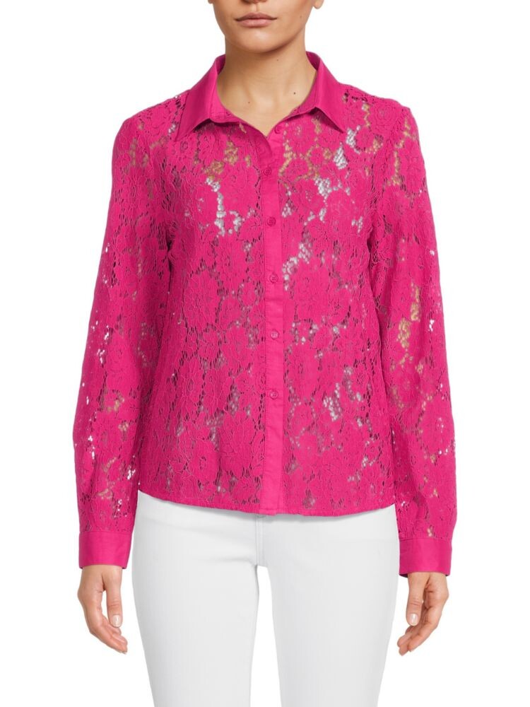 

Прозрачная кружевная рубашка на пуговицах Saks Fifth Avenue, цвет Fuchsia Pink
