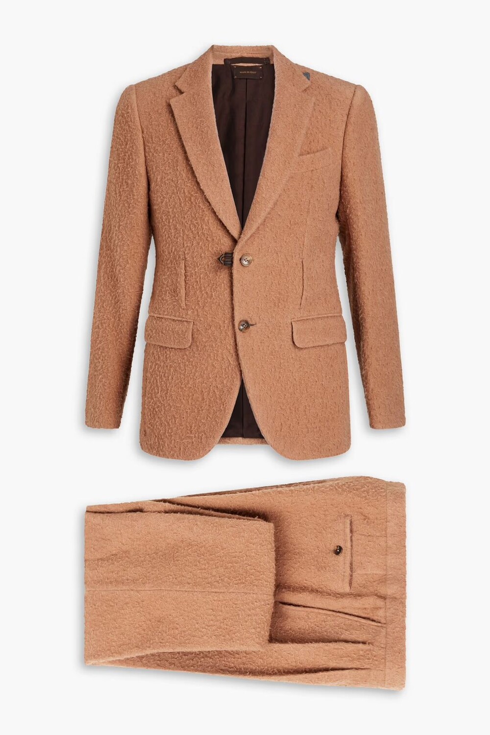 

Костюм из ворсованной альпаки и смесового шелка Zegna, песок