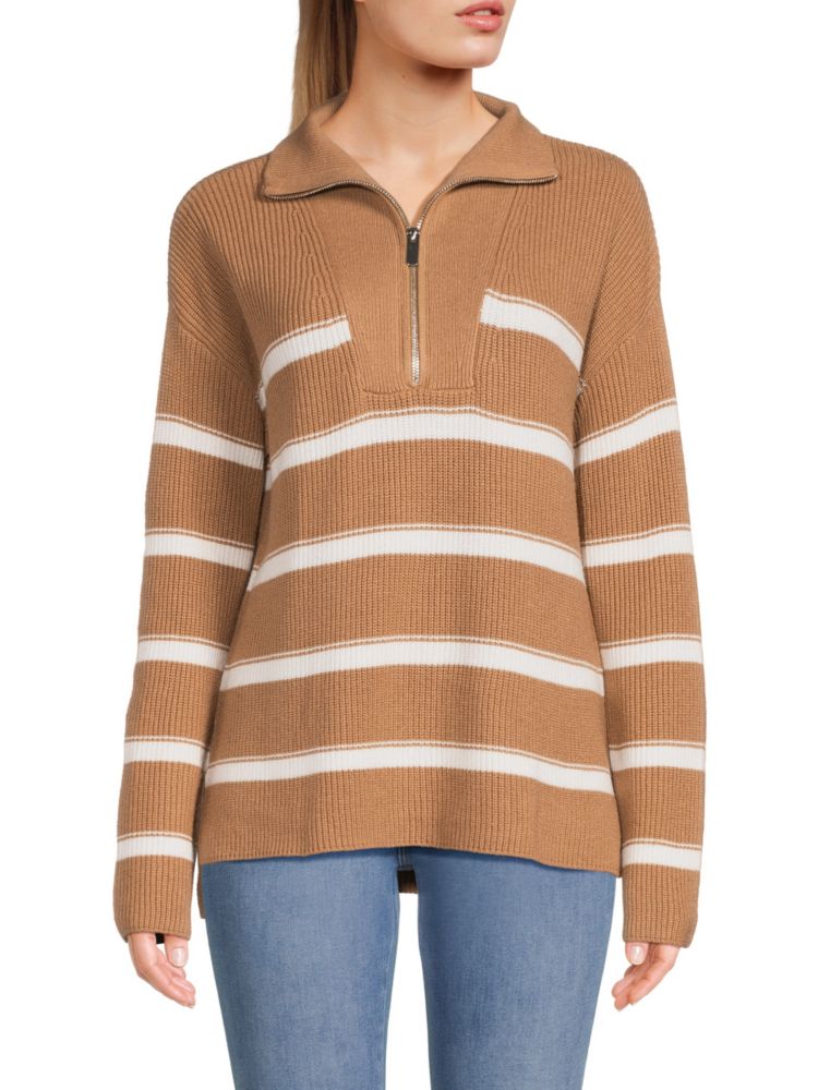 Полосатый свитер на молнии на четверть Laundry By Shelli Segal, цвет Camel