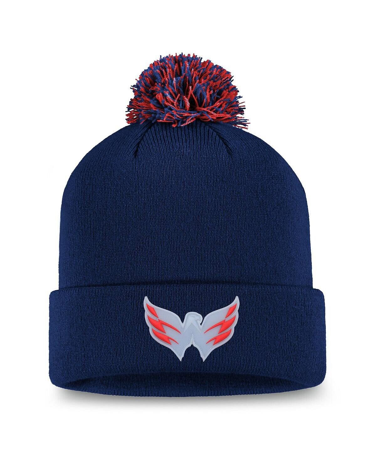 

Мужская темно-синяя вязаная шапка Washington Capitals с манжетами и помпоном Fanatics
