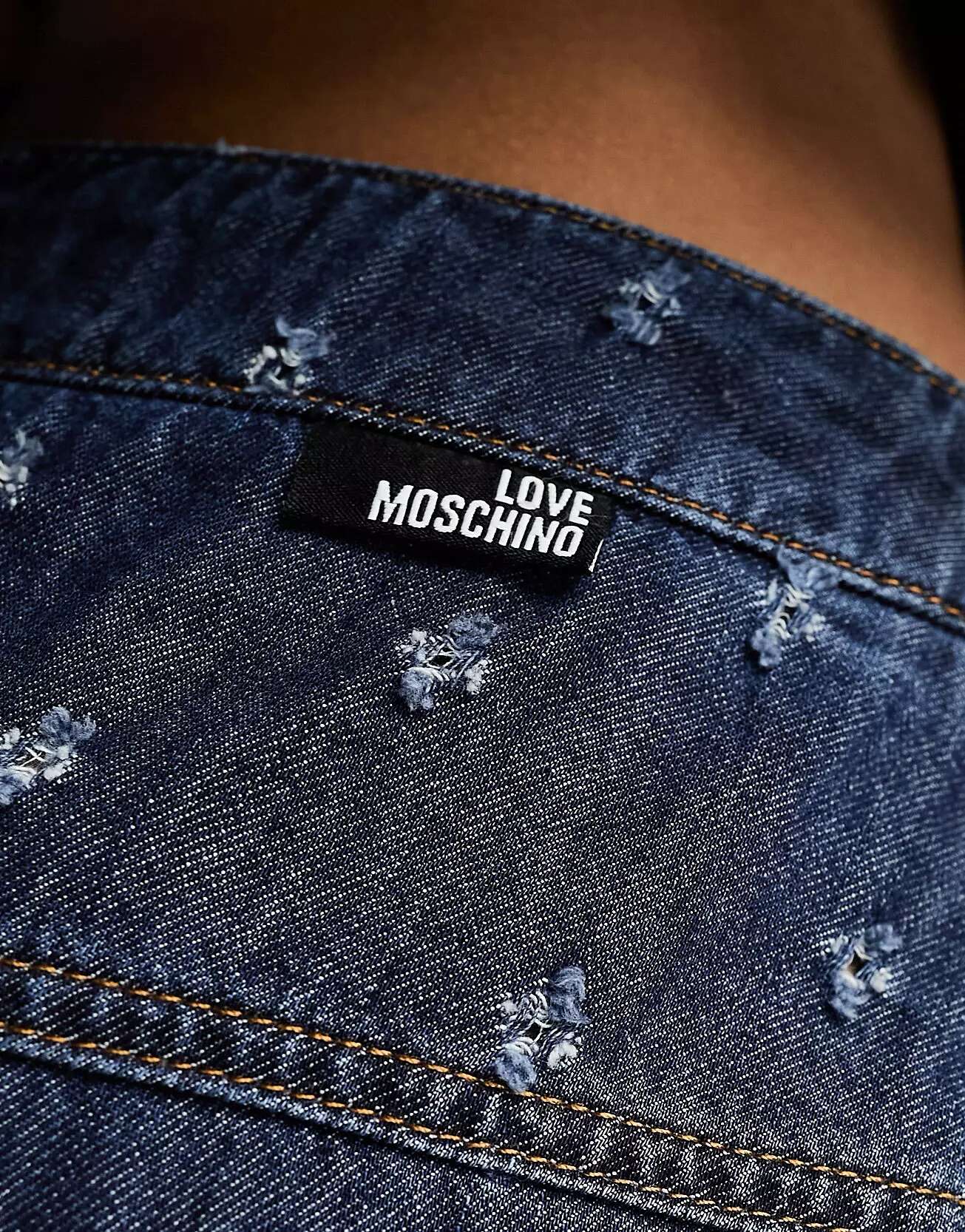 Темно-синяя джинсовая мини-юбка с дырками Love Moschino