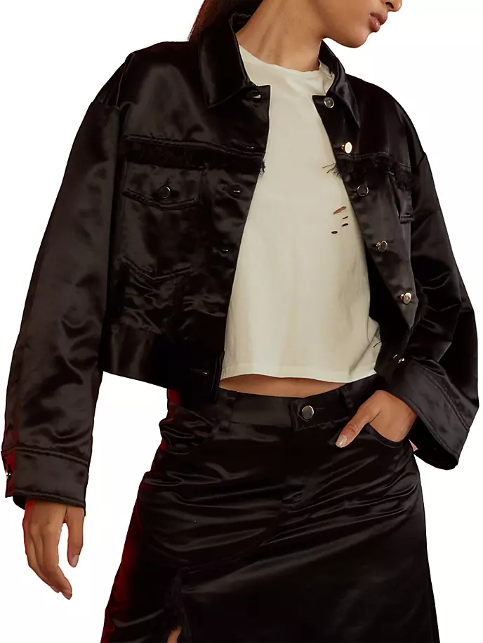 цена Атласная куртка дальнобойщика с потертостями Cynthia Rowley, черный