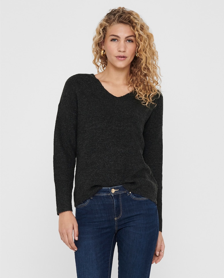 Женский свитер с длинными рукавами и V-образным вырезом Only, серый женский трикотажный свитер оверсайз с v образным вырезом и длинными рукавами