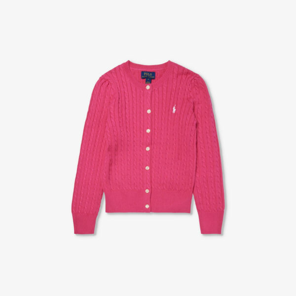 

Вязаный кардиган косой вязки с вышитым логотипом 4-6 лет Polo Ralph Lauren, розовый