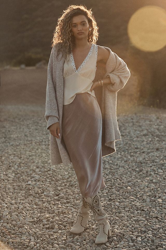 

Юбка косого кроя Anthropologie с жидким блеском, pecan