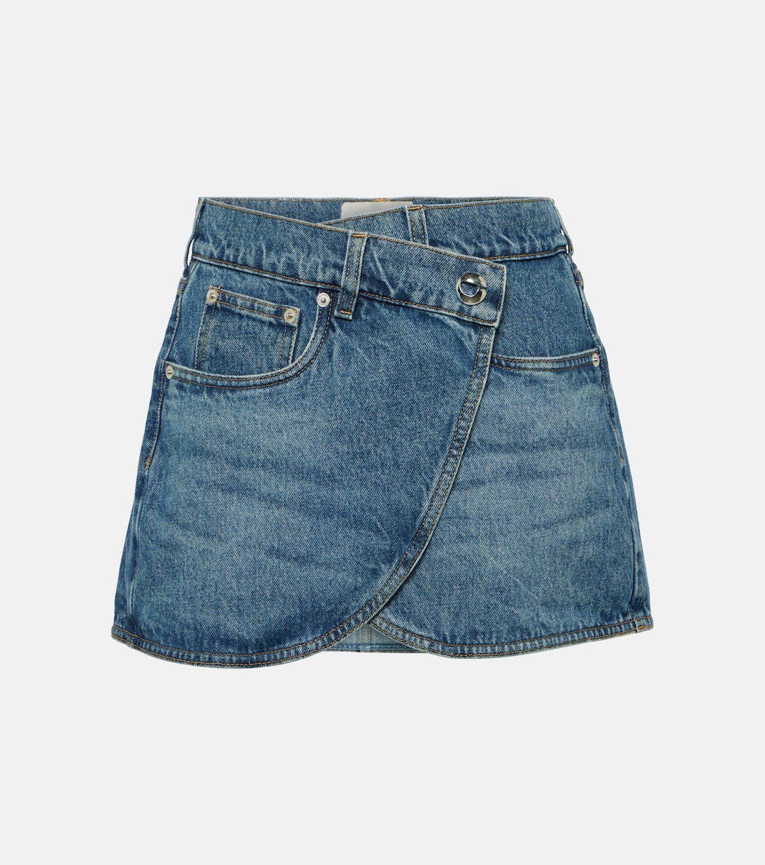 Джинсовая мини-юбка с запахом Coperni, синий синяя асимметричная джинсовая мини юбка coperni