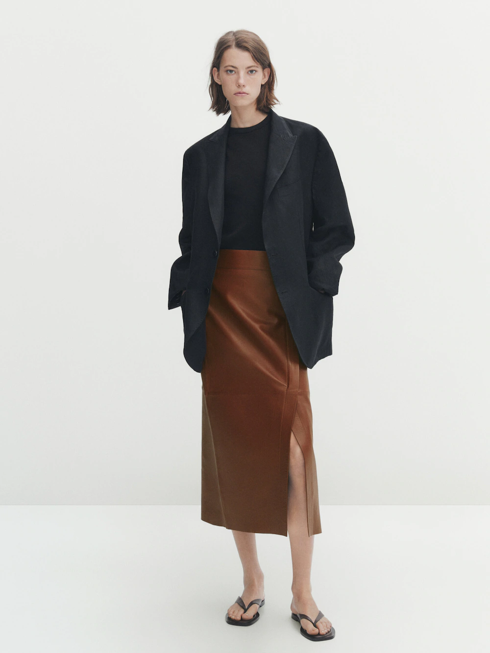 

Юбка-карандаш миди из кожи наппа Massimo Dutti