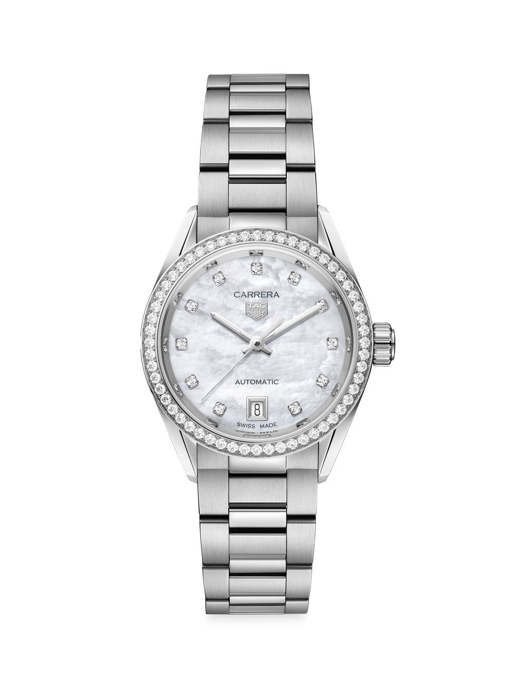 

Часы-браслет Carrera из нержавеющей стали и бриллиантов 0,088 TCW TAG Heuer, белый