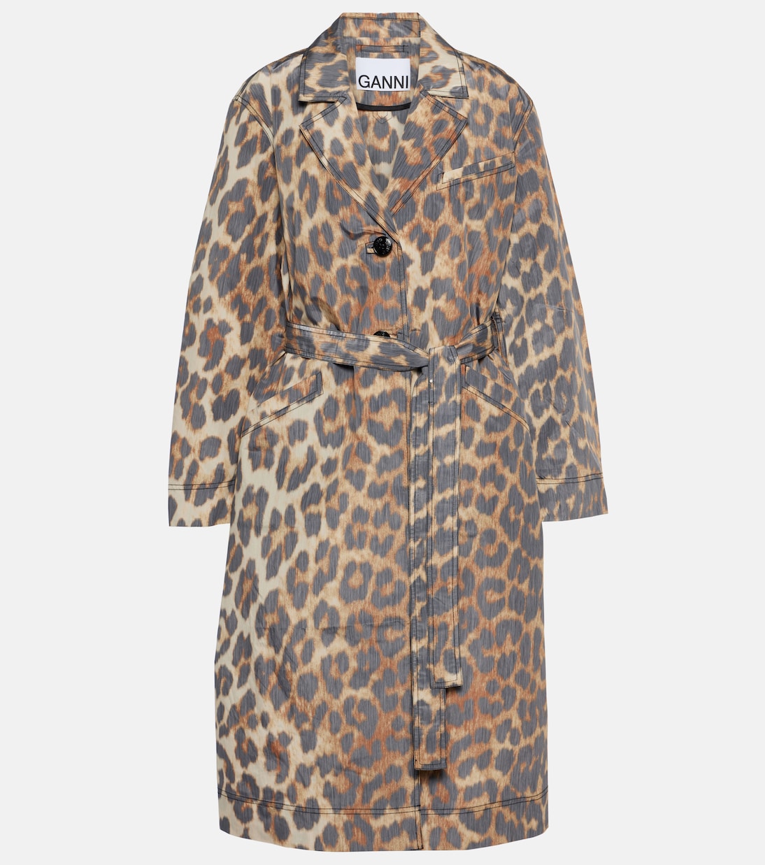 Пальто с леопардовым принтом Ganni, мультиколор пальто с леопардовым принтом