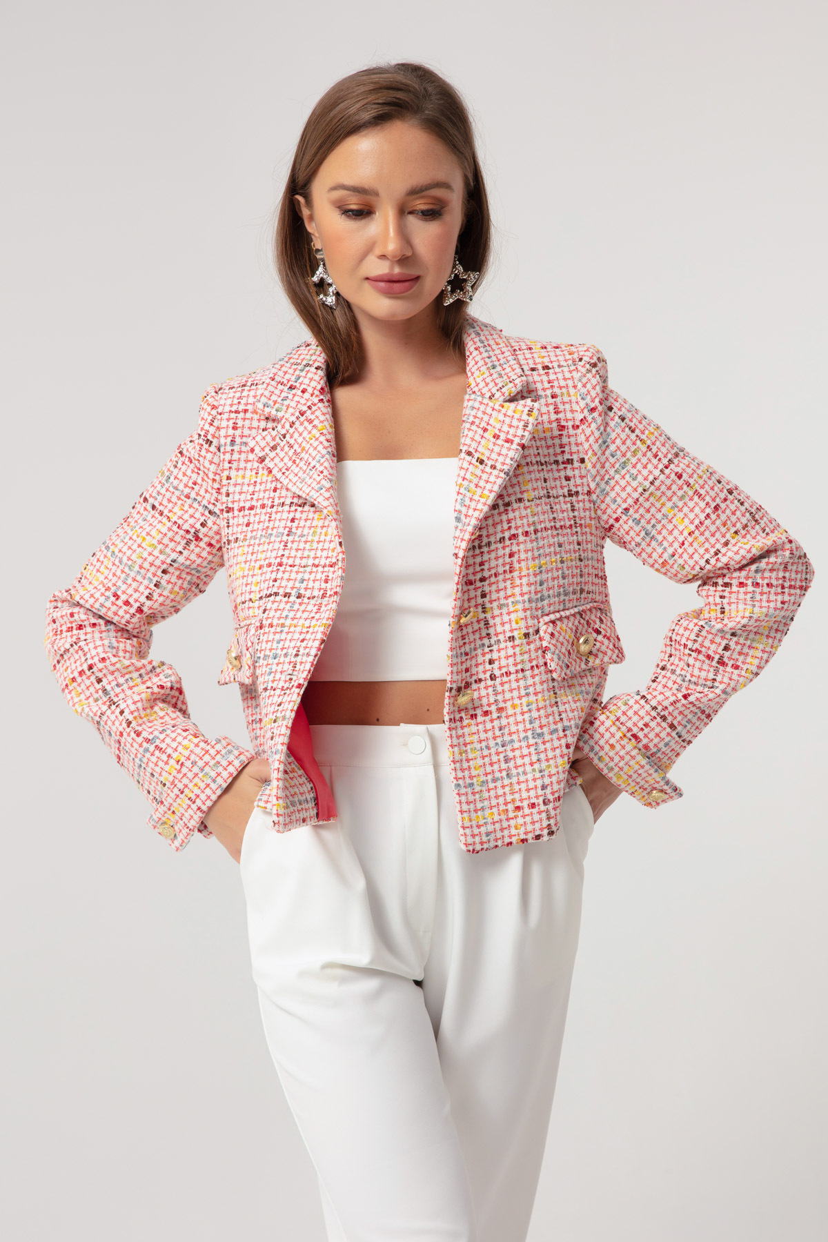Женская короткая куртка пудрового цвета Lafaba, розовый трикотажное платье пудрового цвета натали 10320 розовый размер 42