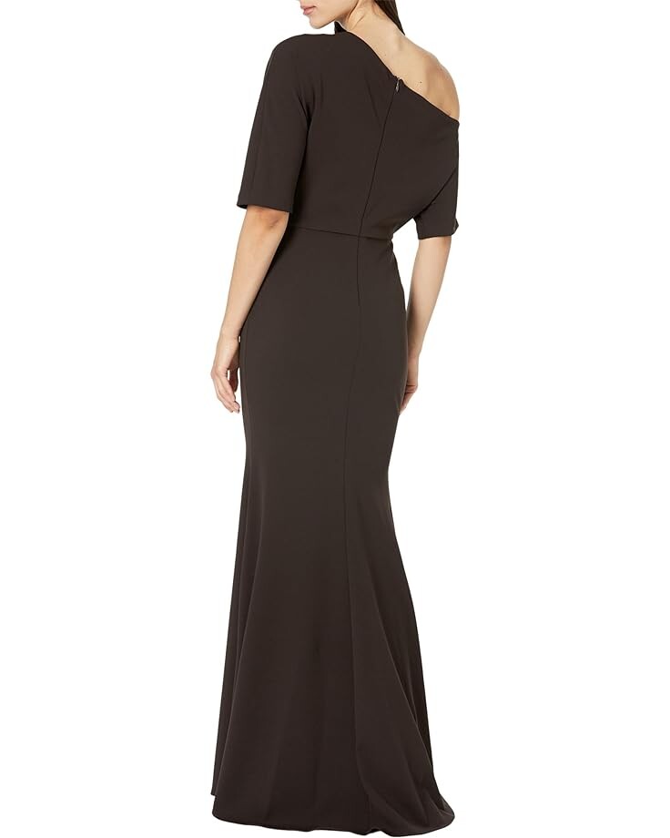 Платье Betsy & Adam Long Scuba Crepe Over-the-Shoulder Gown, коричневый