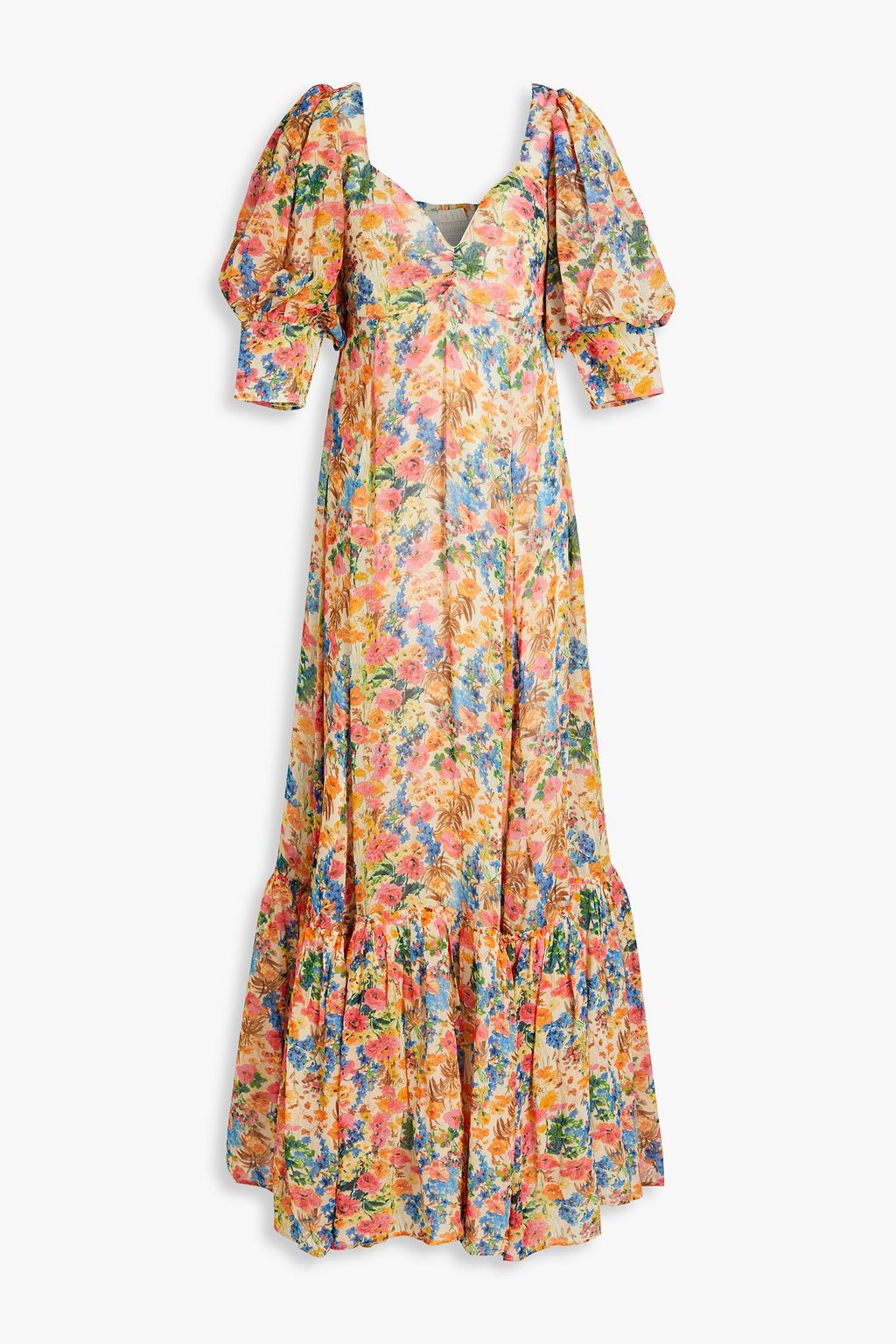 Платье макси из крепа с цветочным принтом и сборками BYTIMO, разноцветный