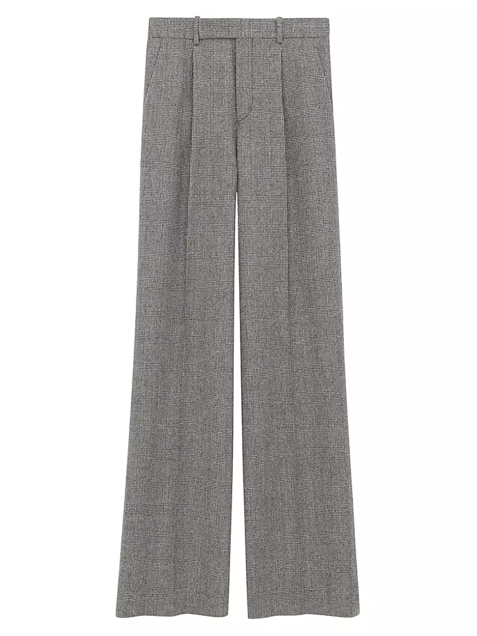 Расклешенные брюки из фланели «Принц Уэльский» Saint Laurent, серый укороченная куртка из фланели в полоску рив гош saint laurent серый