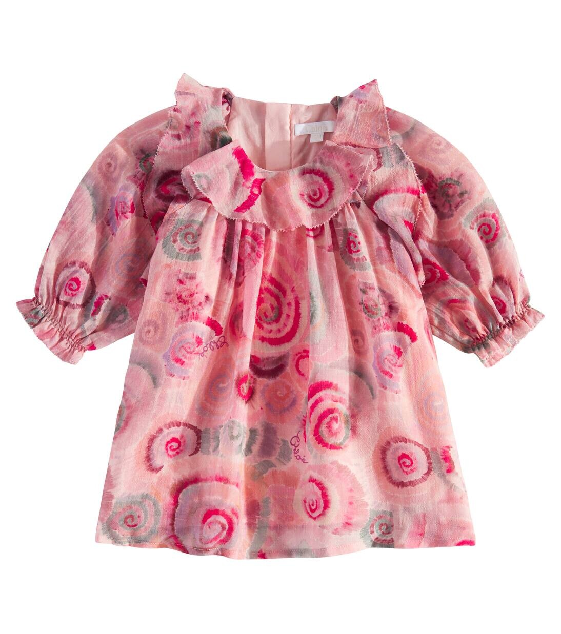

Детское шерстяное платье с цветочным рисунком и оборками Chloé Kids, цвет pink green