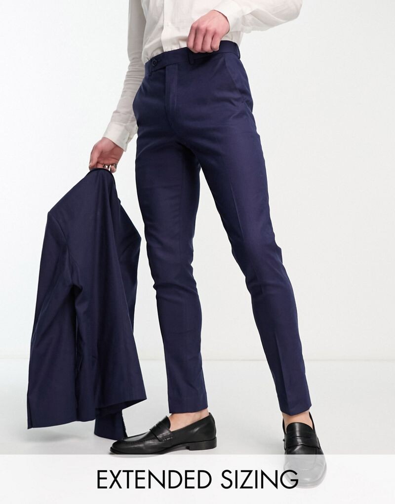 

Темно-синие узкие льняные костюмные брюки ASOS DESIGN
