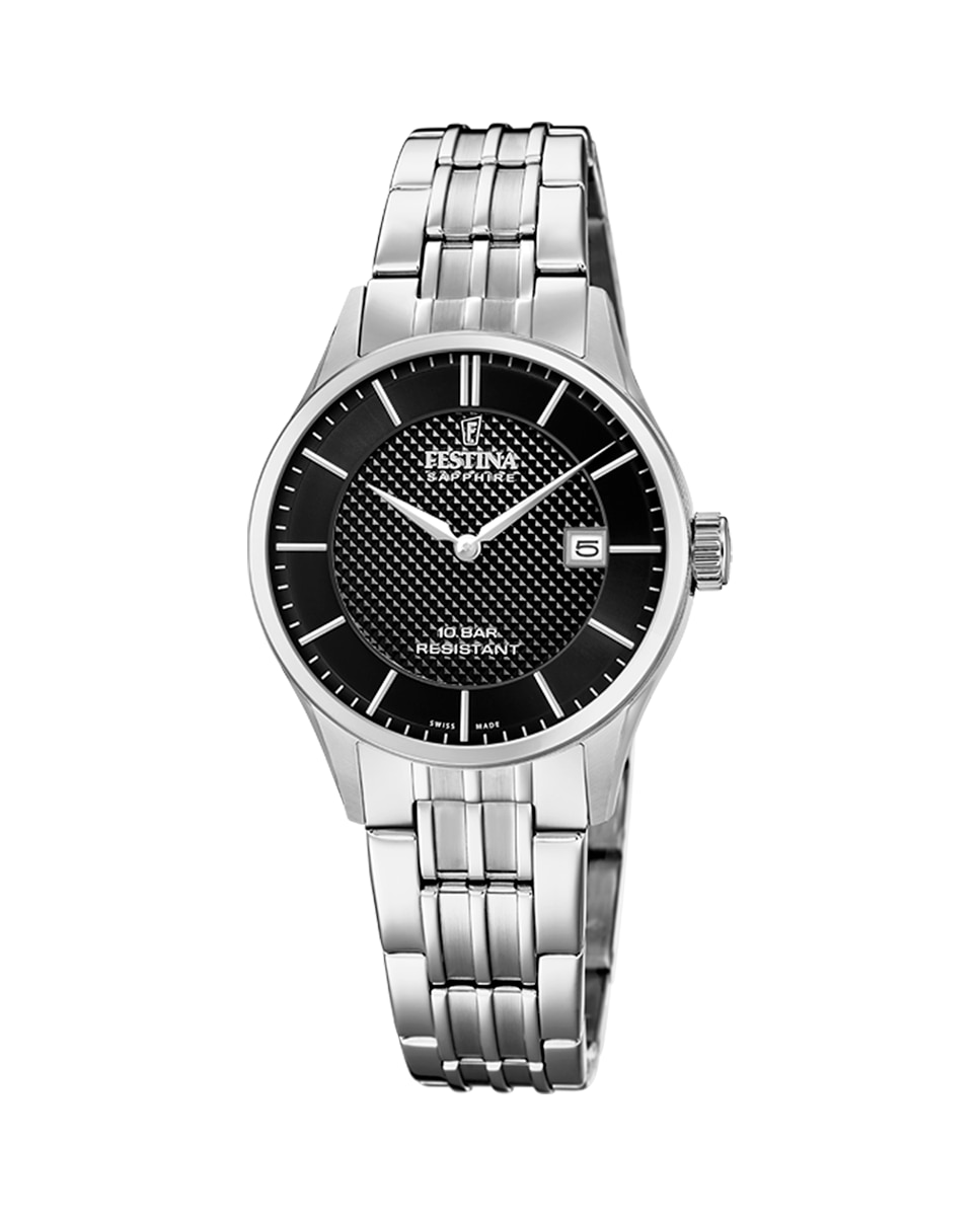 F20006/4 Женские часы из стали и черного циферблата, сделанные в Швейцарии Festina, серебро