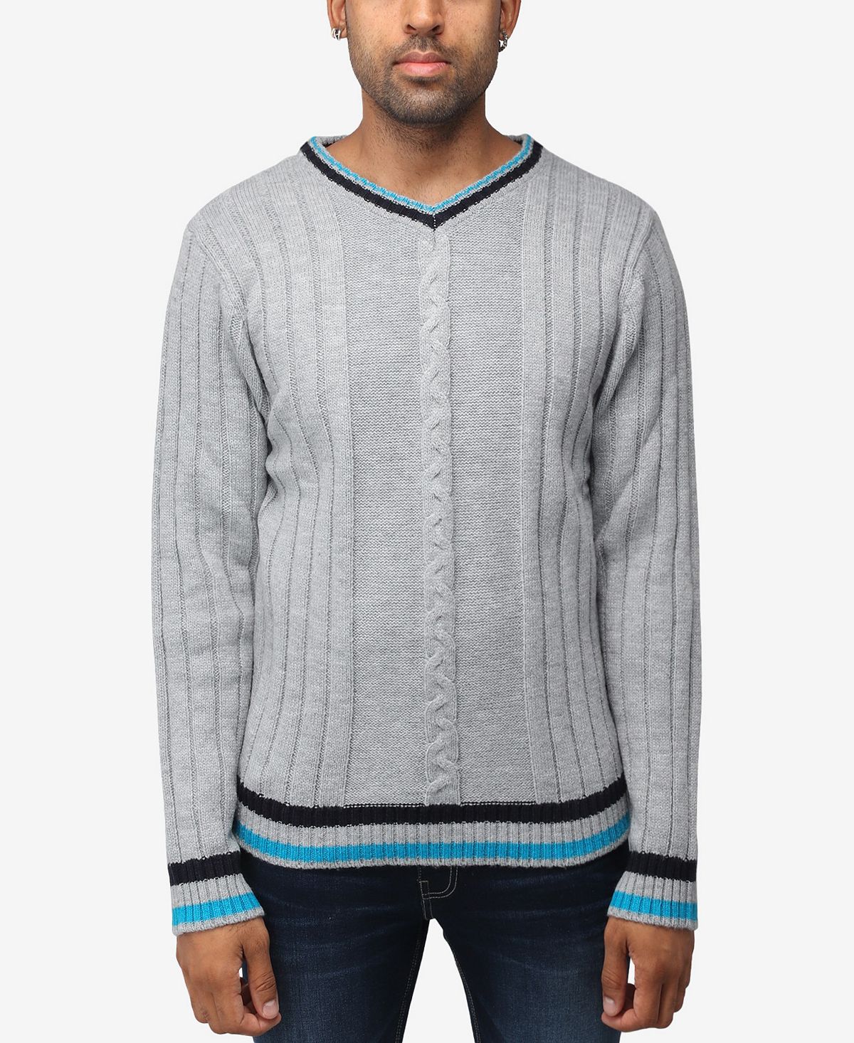 Мужской свитер вязанной вязки с v-образным вырезом X-Ray пуловер с v образным вырезом xs бежевый
