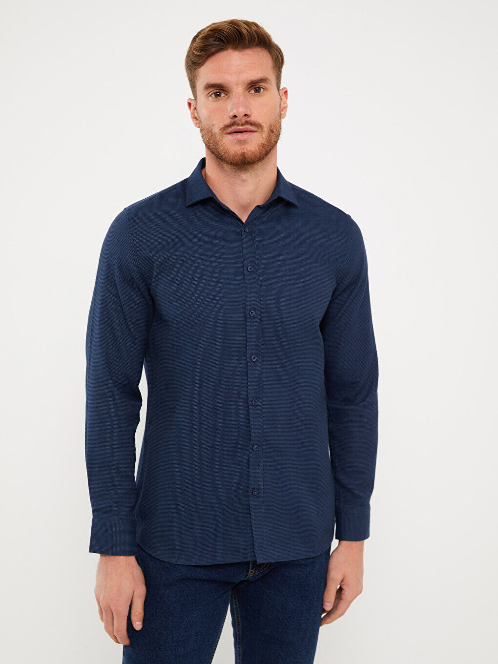 

Мужская рубашка Добби Slim Fit с длинным рукавом LCWAIKIKI Classic, темно-синий