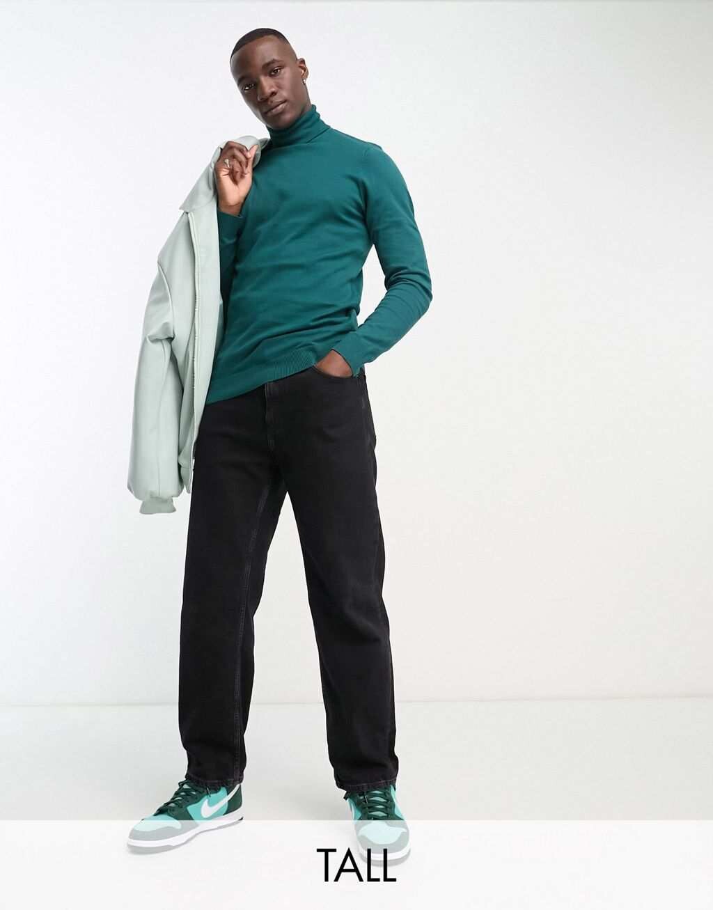 

Бирюзовый хлопковый джемпер с высоким воротником Threadbare Tall, Зеленый