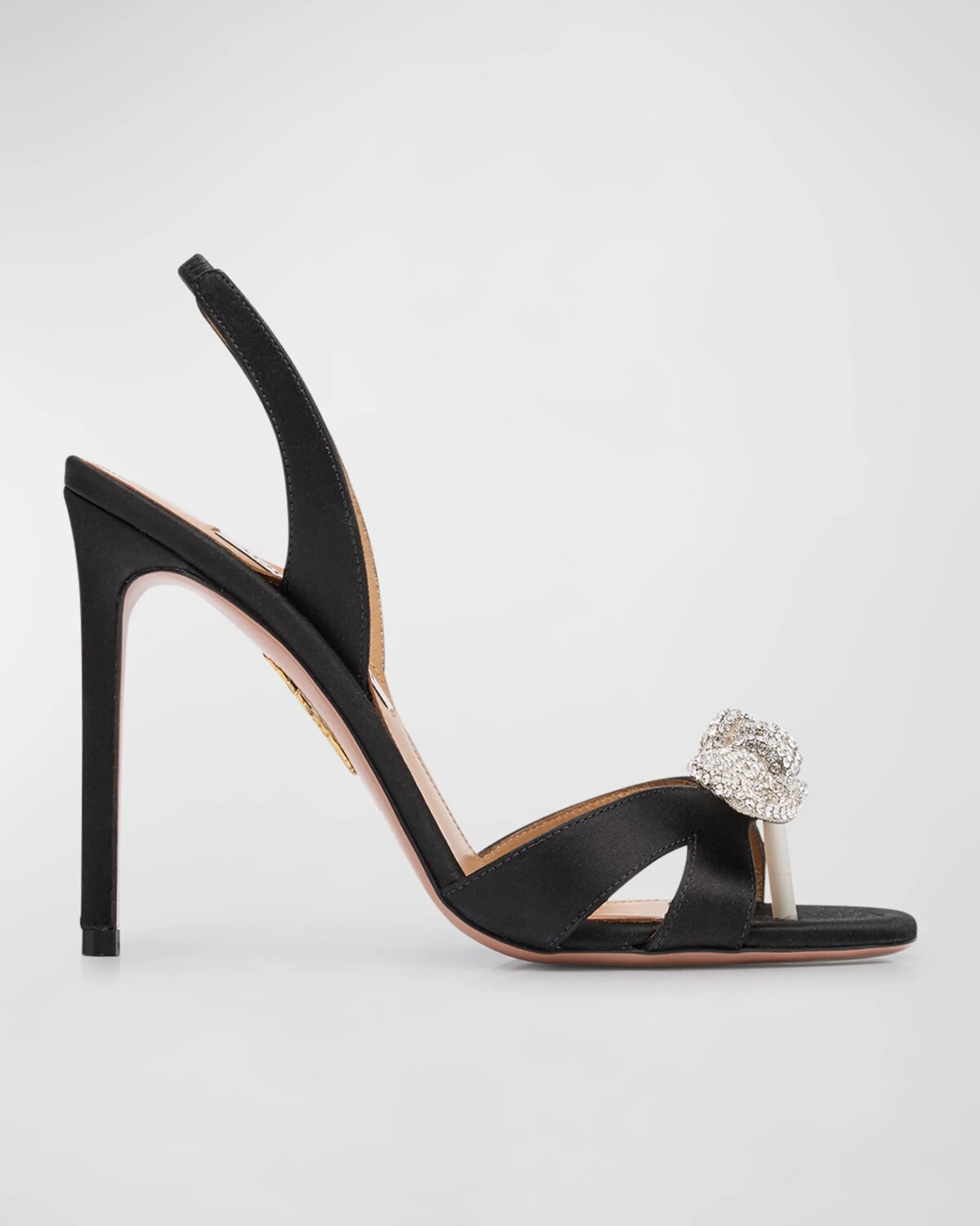 

Атласные босоножки с ремешком на пятке и кристаллами Aquazzura, цвет Black