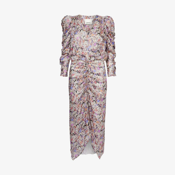 Атласное платье миди nemil с абстрактным узором Isabel Marant, экрю