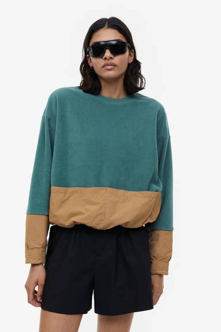 

Флисовый свитер с декоративным карманом H&M, бирюзовый, Зеленый