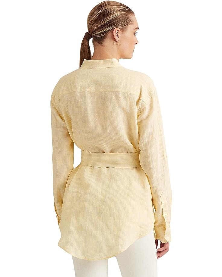 

Рубашка LAUREN Ralph Lauren Petite Striped Logo Linen Shirt, цвет Wicket Yellow/White