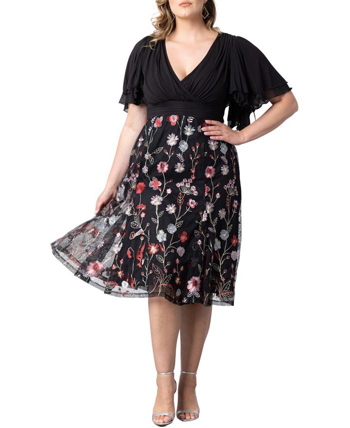 Коктейльное платье миди в сеточку Lillian больших размеров Kiyonna, черный ирис гранд кокет