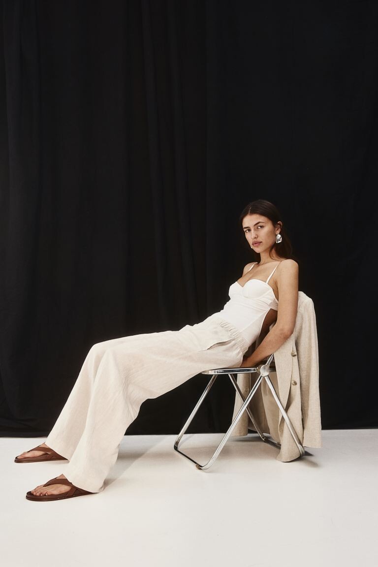 

Широкие льняные брюки H&M, бежевый