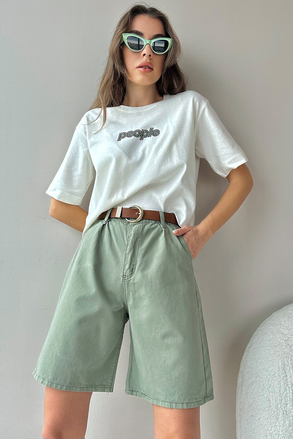 

Шорты - Зеленый - Высокая талия Trend Alaçatı Stili, зеленый