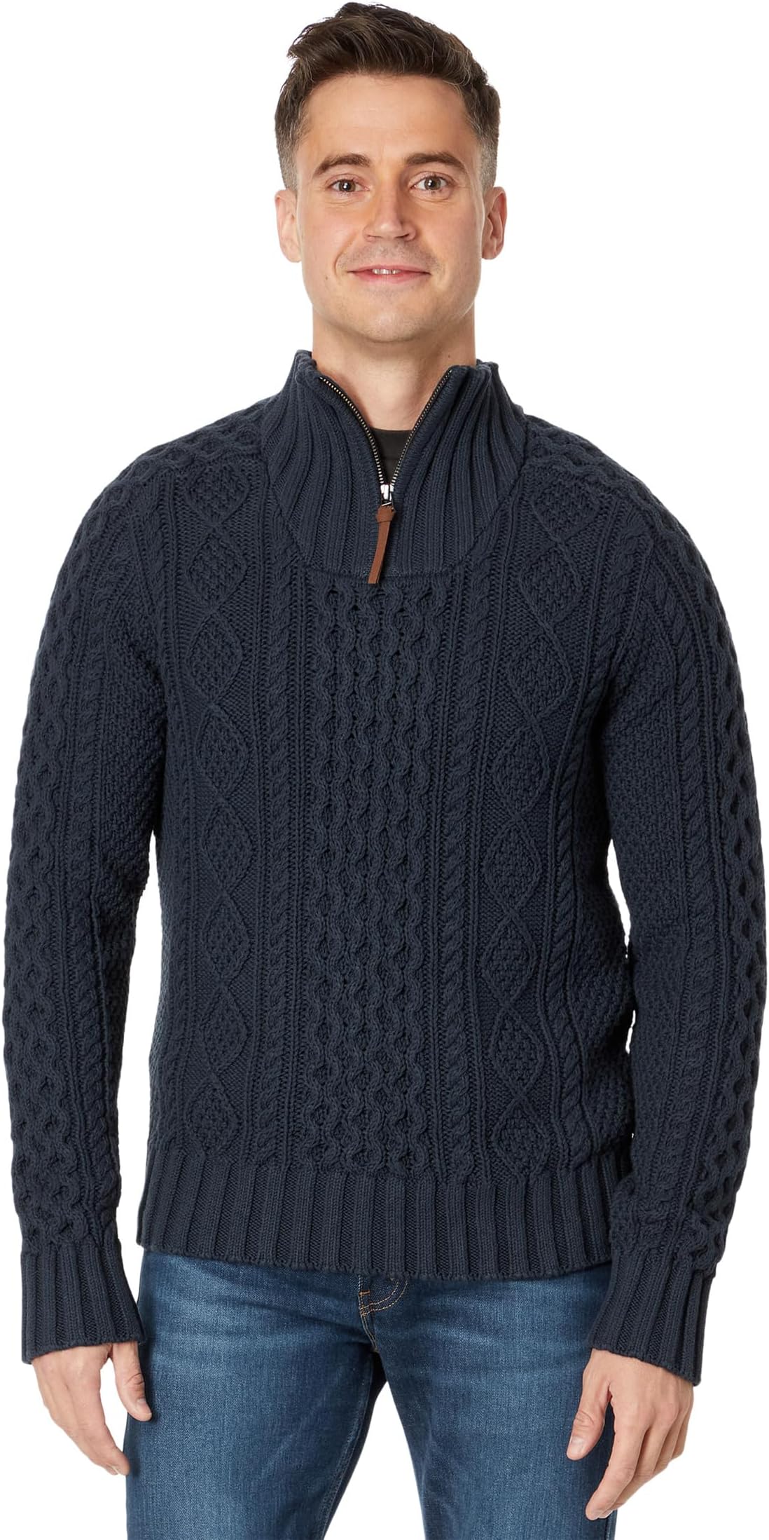 Фирменный хлопковый свитер «Рыбак» 1/4 L.L.Bean, темно-синий