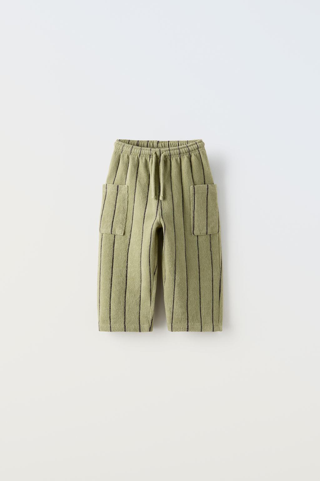 Полоски махровые брюки ZARA, светло-зеленый брюки zara wide fit светло зеленый