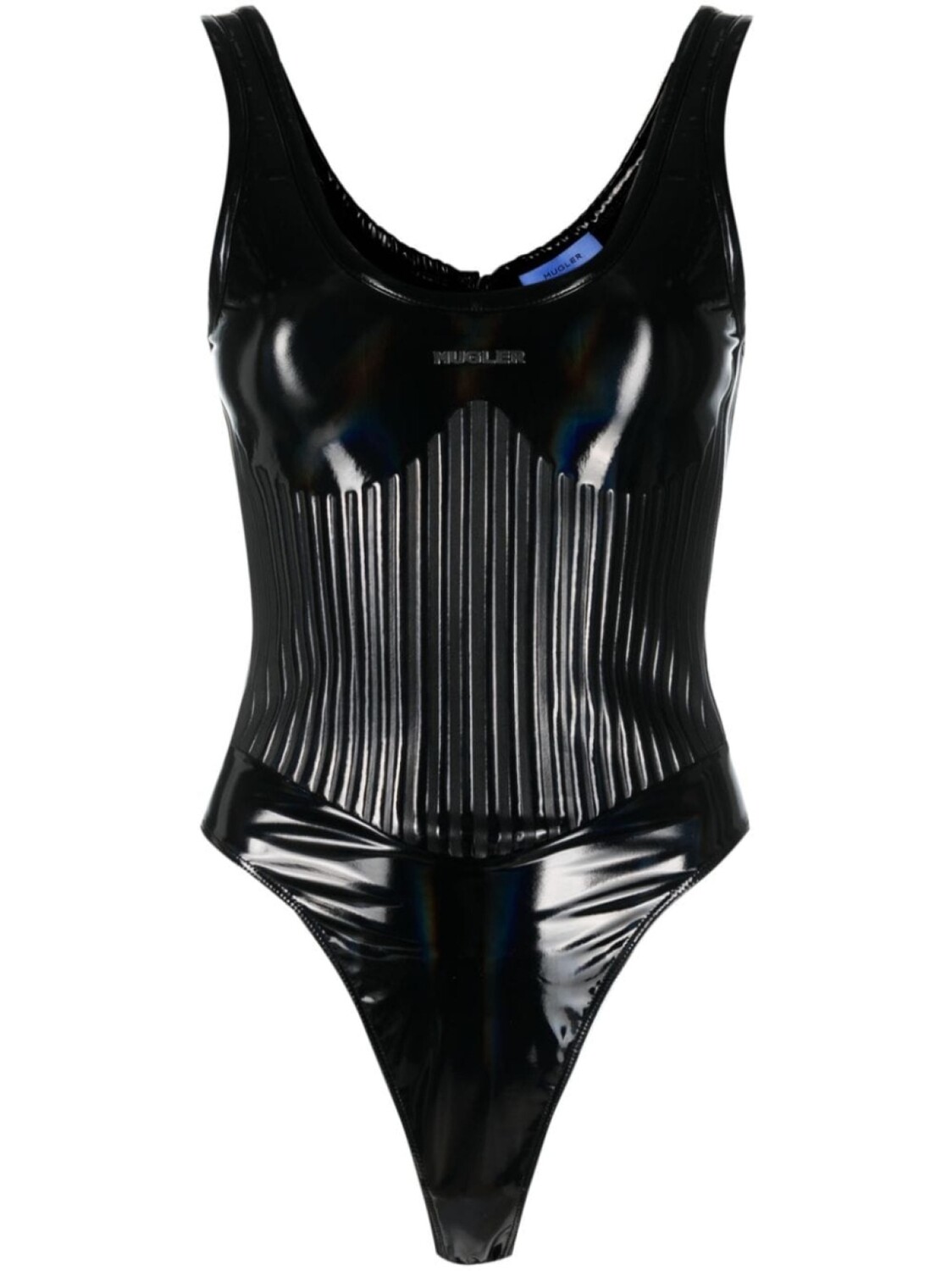 

Mugler блестящий корпус с тисненым логотипом, черный