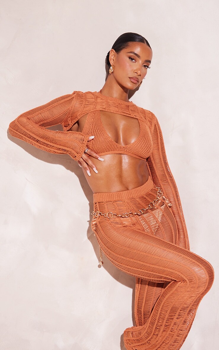 

PrettyLittleThing Светло-коричневый вязаный бралетт с треугольными чашками