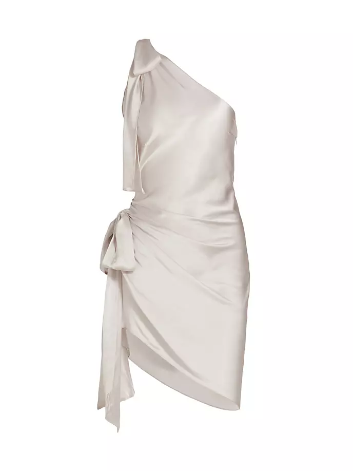 Асимметричное шелковое мини-платье Ciao с бантом Amanda Uprichard, цвет aster