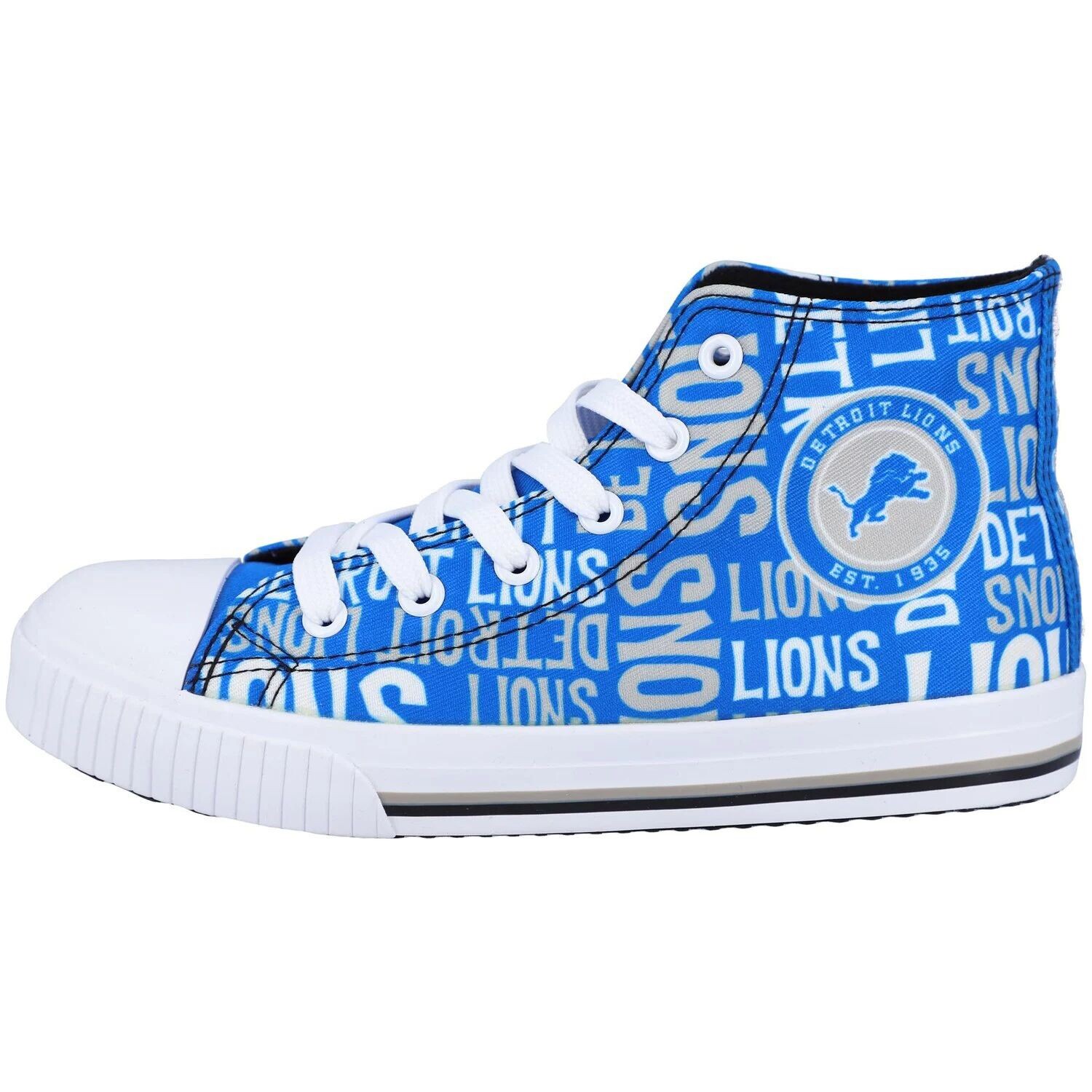 

Молодежные высокие кроссовки из парусины FOCO Blue Detroit Lions с повторяющимся текстом Unbranded