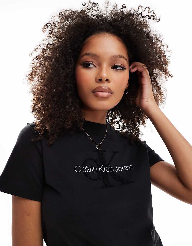 

Черная футболка из синели с монограммой Calvin Klein Jeans CK