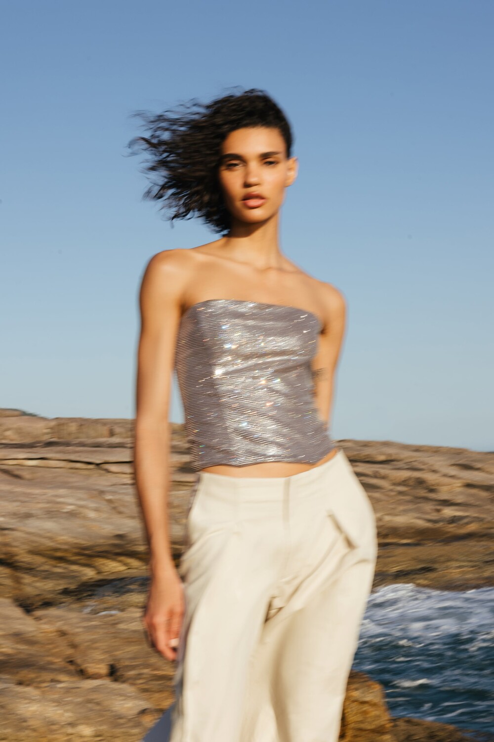 

Блестящий топ-корсет без бремеел Zara, браун